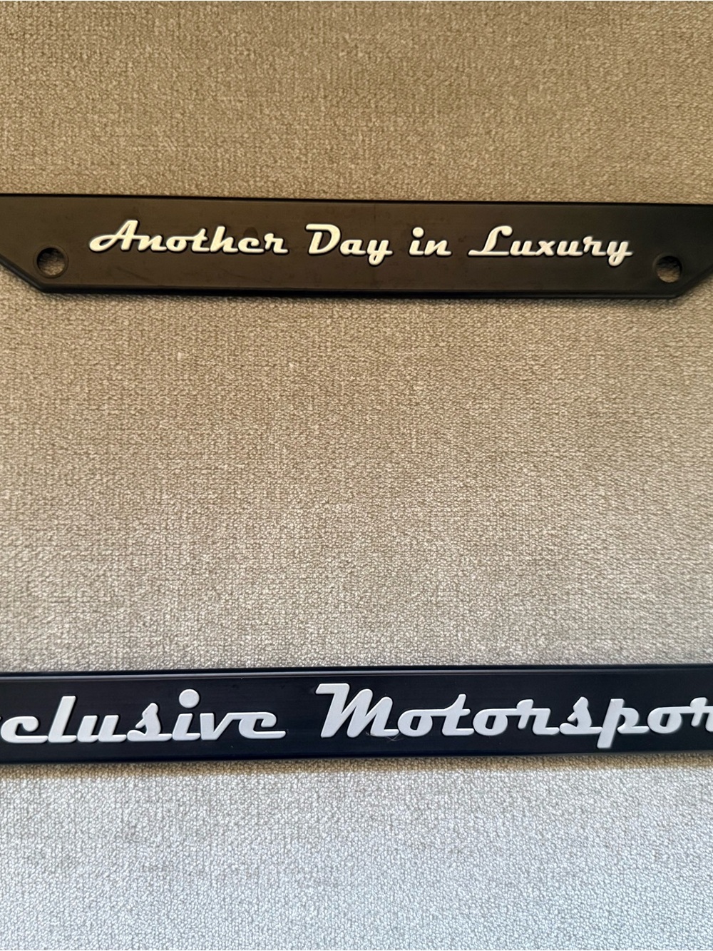 Car license Plate with White Script - 'Another Day in Luxury'
